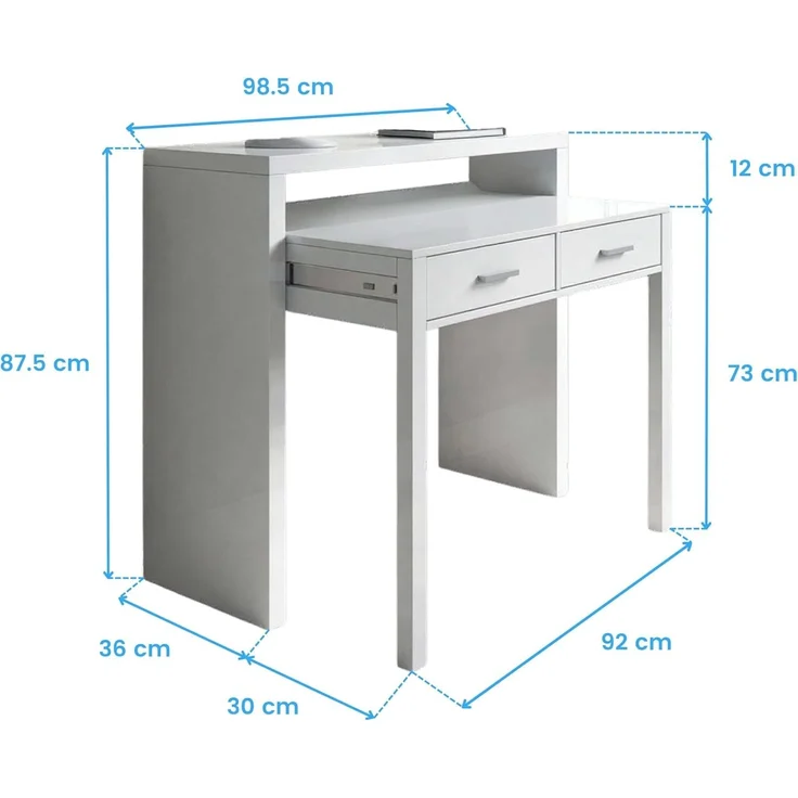 Habitdesign, ausziehbarer Schreibtisch Konsole in Artik weiß – kompakter Tisch für Büro, Flur oder Arbeitszimmer, Maße: 98,5 x 87,5 x 36–70 cm (B x H x T) – Bild 3