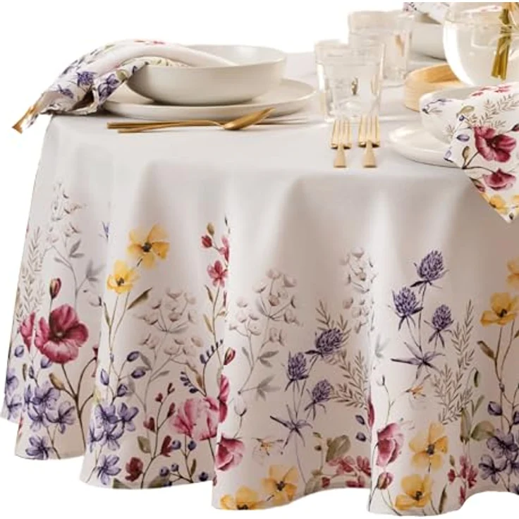 Elrene Home Fashions Poppy Wildflower Botanische Bordüre, Stoff, rund, 177,8x177,8 cm – Bild 2