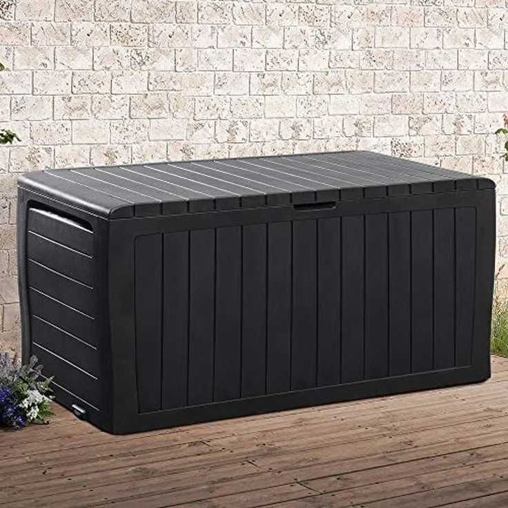 Deuba Auflagenbox, 270L Haltegriffe Rollen Balkon Wohnzimmer Rattan-Optik Anthrazit – Bild 5