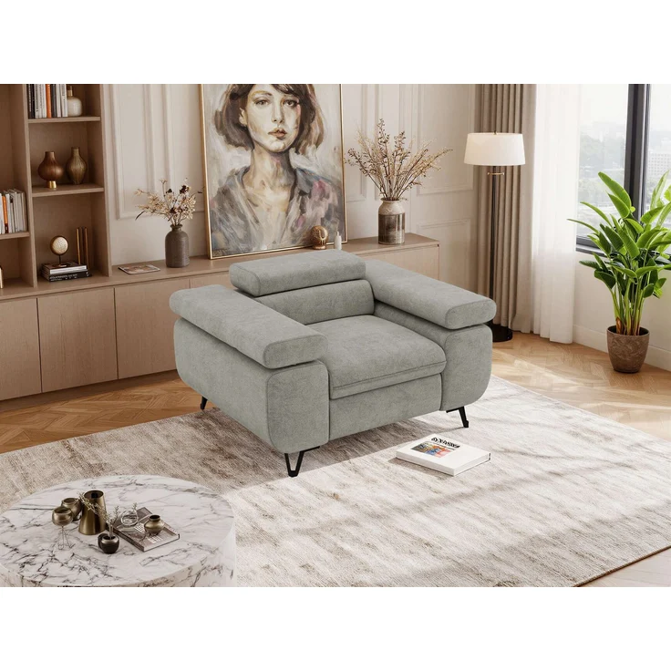 Einzelsessel, Polstersessel PETER mit verstellbaren Armlehnen und Kopfstütze, 1-Sitzer Sofa, Ohrensessel, Wellenfeder - Grau Stukture – Bild 5