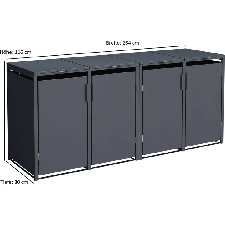 DEGAMO MÜNCHEN Mülltonnenbox 4-er, Stahl verzinkt, anthrazit, 264x80x116cm für 4x Tonnen bis 240 Liter – Bild 5