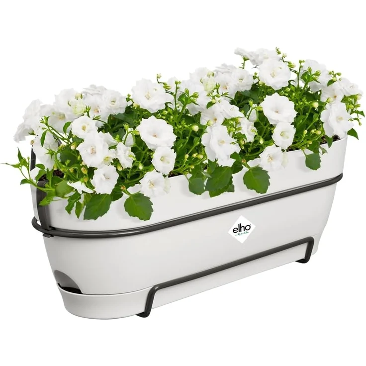 elho Vibia Campana Balkonkasten Allin1 50 mit Wasserreservoir - Blumentopf Balkongeländer - 100% recyceltem Plastik - Ø 50.4 x H 17.7 cm - Weiß/Seidenweiß – Bild 3