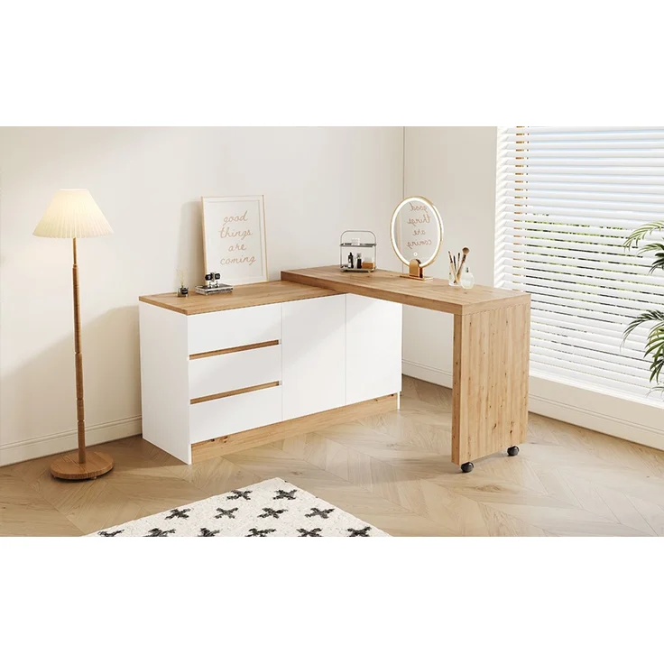 ZUBALIYA Schreibtisch mit feststellbaren Rollen – multifunktionales Design, 4 cm dickere, drehbare Tischplatte, fest arretierbar, weiß/Eiche, Faltbarer Schreibtisch, Eckschreibtisch, Sideboard,Dicke Materialie – Bild 18