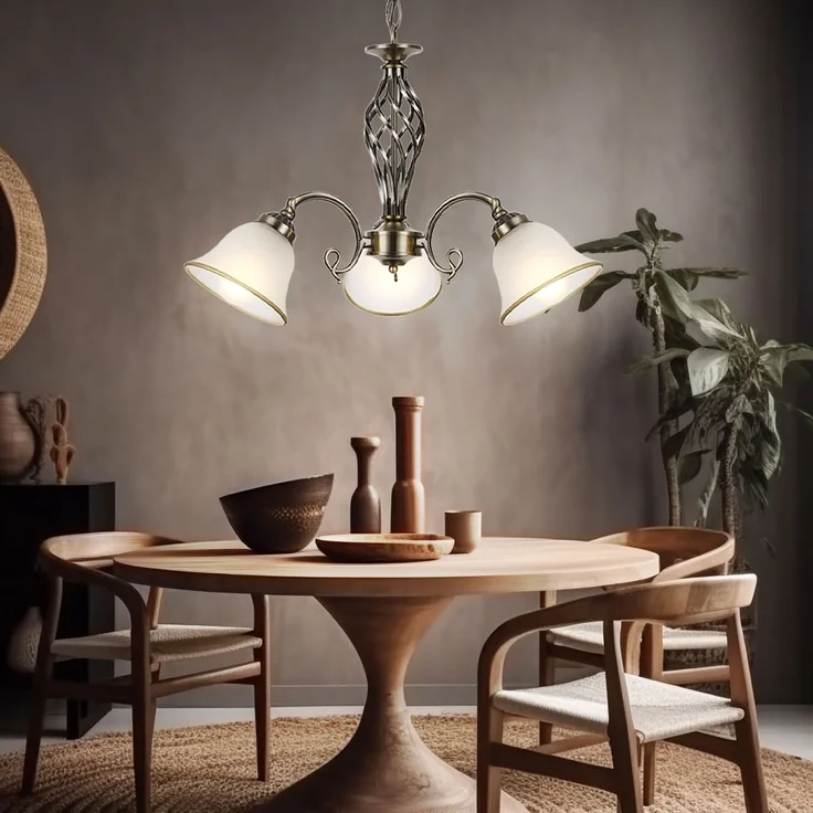 Hängelampe, Lüster, Altmessing, 3-flammig, D 60 cm – Bild 5