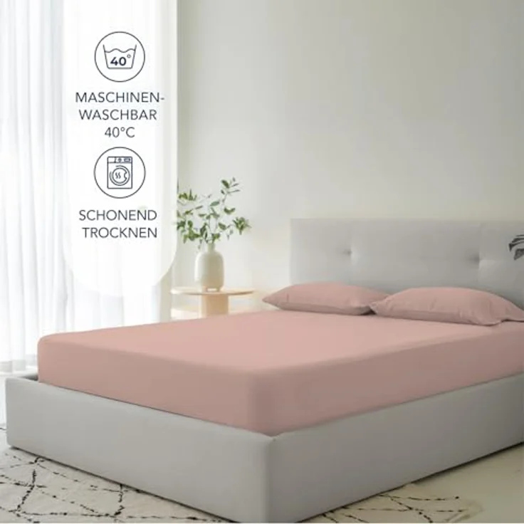Dreamzie Spannbettlaken 180x200 cm - 35 cm Tiefe Tasche - 100% Mikrofaser Bettlaken - Hell-Pink, Schadstoffgeprüft(Oeko TEX), Bettlaken mit Gummizug – Bild 6