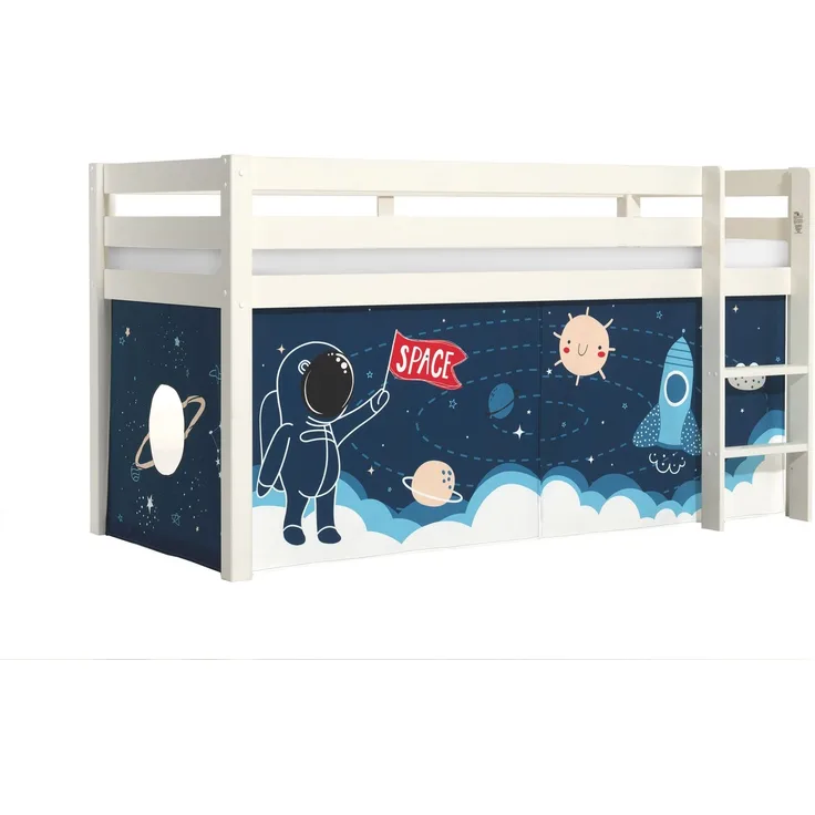 Kinderbett Karolina 210x114x106 Massivholz Weiß Textilset Rakete