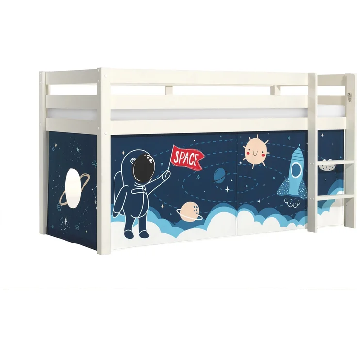 Kinderbett Karolina 210x114x106 Massivholz Weiß Textilset Rakete – Bild 1