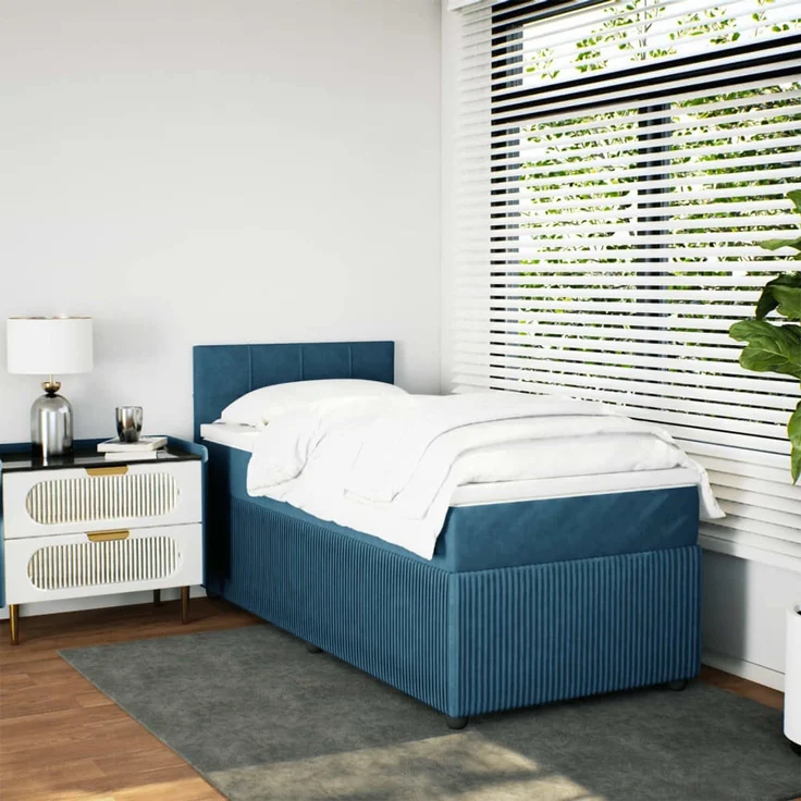 vidaXL Boxspringbett mit Matratze Blau 90x200 cm Samt 3287654 – Bild 11
