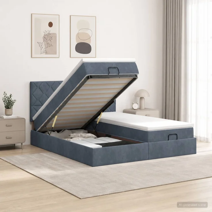 vidaXL Ottoman Bett mit Matratze mit Kopfteil 2 Stk. Dunkelgrau Samt 3456769 – Bild 1