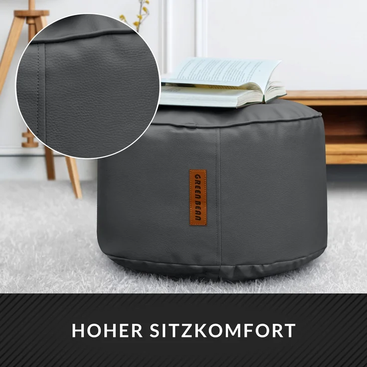 Green Bean® Sitzhocker aus Kunstleder - Pouf mit EPS Perlen Füllung - 43 x 30 cm - perfekte Ergänzung zum Sitzsack - Grau – Bild 5