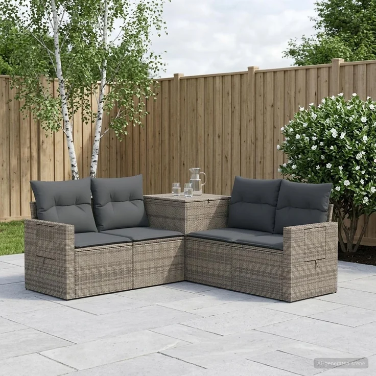 vidaXL Sofa Set 5 stk. Grau und Dunkelgrau Polyrattan und Stahl 3447878 – Bild 1