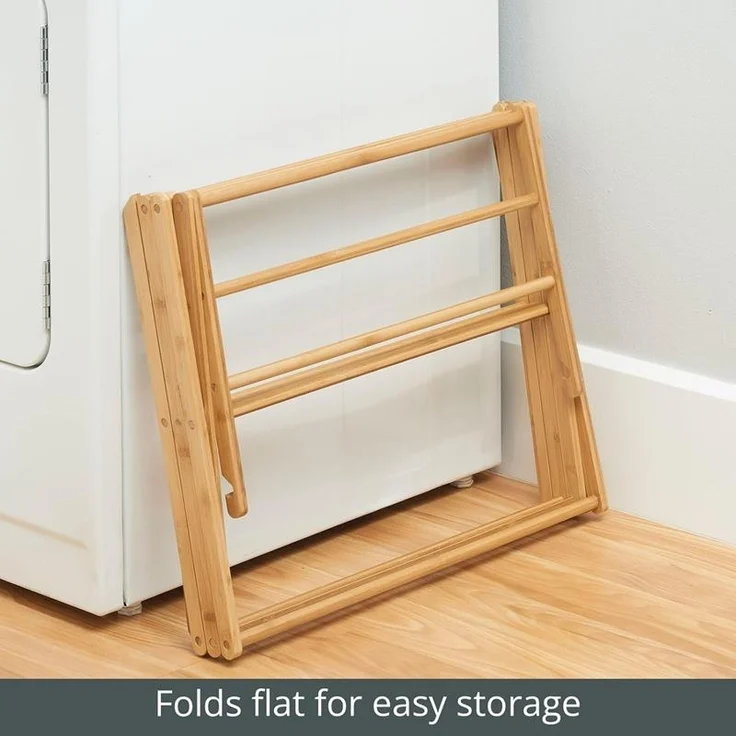 Wäscheständer Bambus 3 Ebenen Turmtrockner naturfarben 110 cm klappbar mDesign – Bild 4