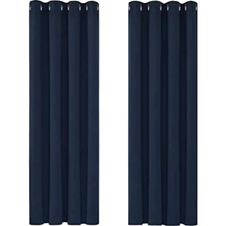 Deconovo Verdunkelungsvorhang Gardine Wohnzimmer Thermogardine Kälteschutz Ösen, 183x117cm(HöhexBreite), Dunkelblau, 2er Set – Bild 1