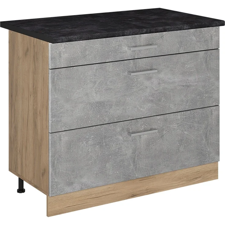 Küchenunterschrank R-Line Beton/Goldkraft Eiche 100 cm Arbeitsplatte Anthrazit Vicco – Bild 1