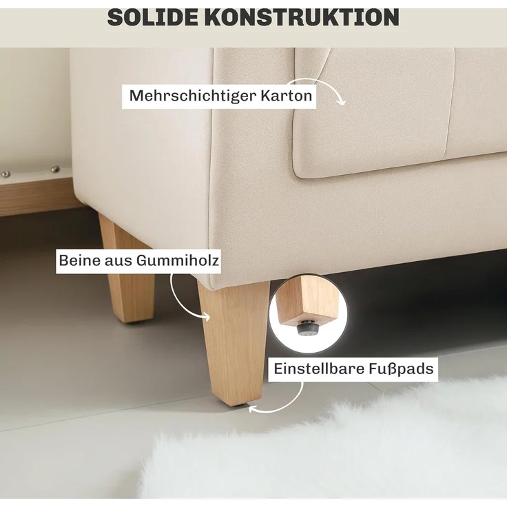 HOMCOM Polsterbank Sitzbank Chenille-Bezug, Armlehne, für Schlafzimmer, Wohnzimmer, Flur 115 x 44 x 58 cm Beige – Bild 5