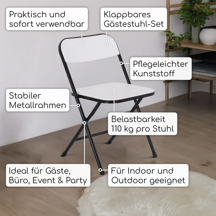 Raburg Klappstuhl Gästestuhl, klappbar, für Indoor und Outdoor, Jonas (4er-Set), stabiler Metallrahmen, Belastbarkeit 110 kg pro Stuhl – Bild 2