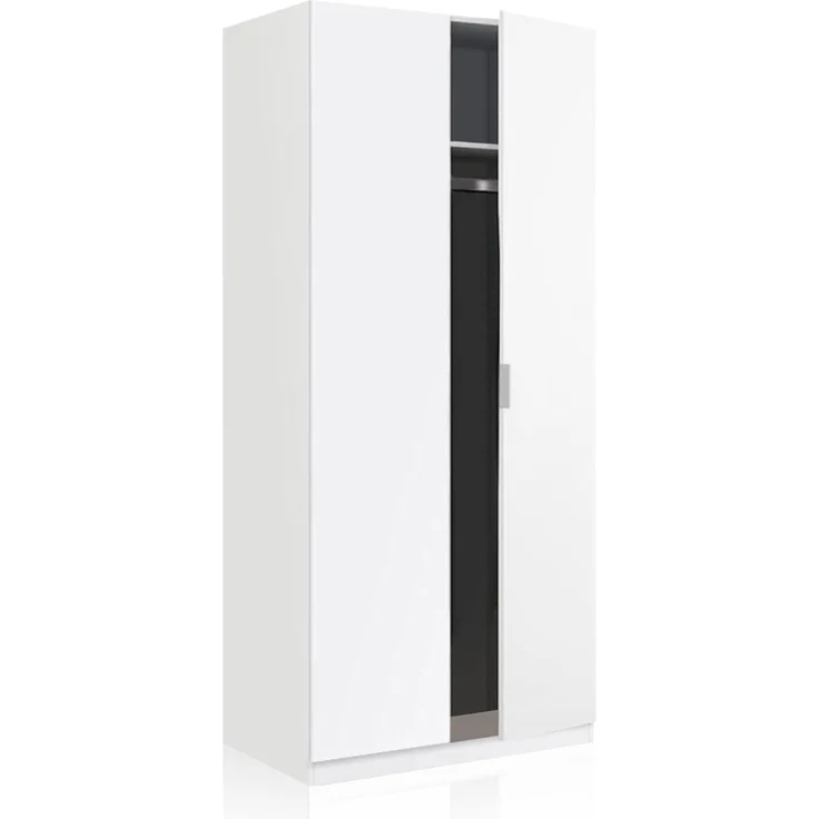 Habitdesign, Kleiderschrank – 2-türiger Schlafzimmerschrank in Mattweiß, platzsparend mit viel Stauraum, Maße: 81 x 180 x 52 cm (B x H x T), Modell Low Cost – Bild 1