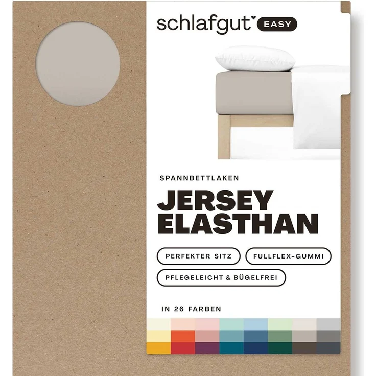 Schlafgut 'Easy' Spannbettlaken, MADE IN GREEN by OEKO-TEX®, Gummizug: rundum, Jersey Elasthan, Sand Mid, XL 180x200cm - 200x220cm – Bild 1