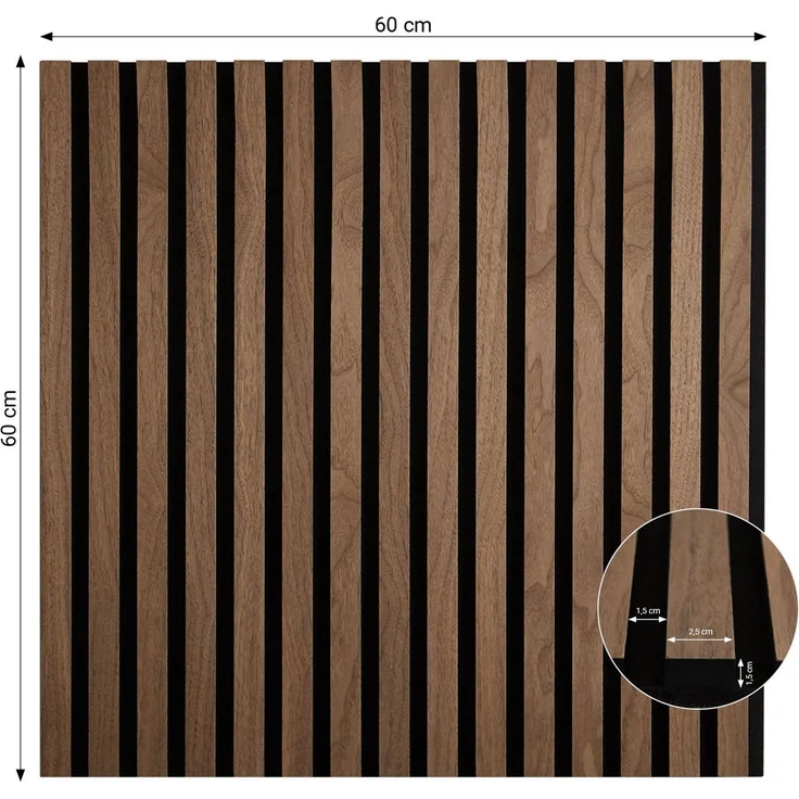 Akustikpaneele Holz 60 x 60 cm 2 Paneele Braun Wandpaneele Deckenpaneele 3D Wandpaneel Wandverkleidung Dekorpaneel – Bild 3