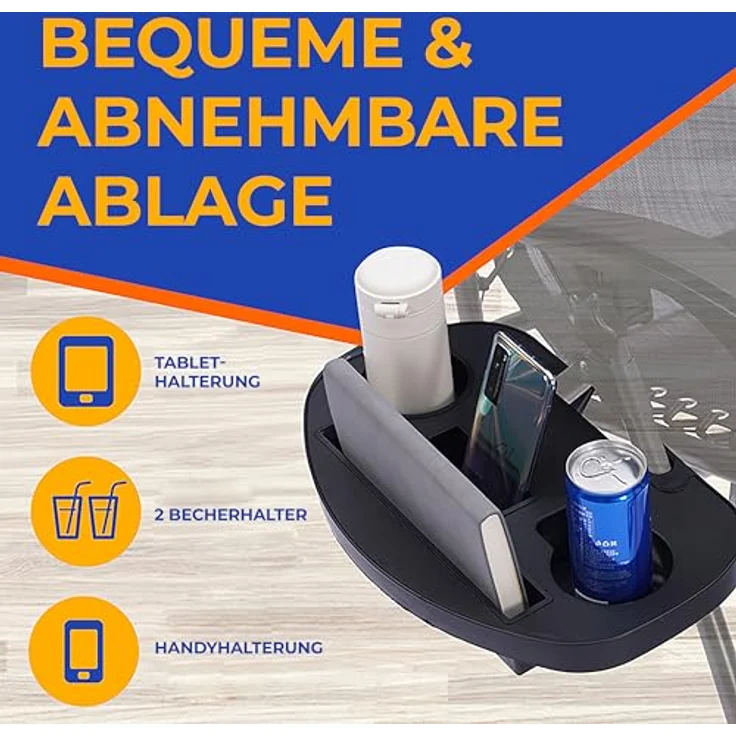 SereneLife Sonnenliege Wetterfest, Gartenliege Wetterfest Klappbar & Verstellbar zum Liegen für Balkon, Garten, Terrasse & Camping mit Seitentisch, Kopfkissen & Getränkehalter, Deckchair Schwarz – Bild 6