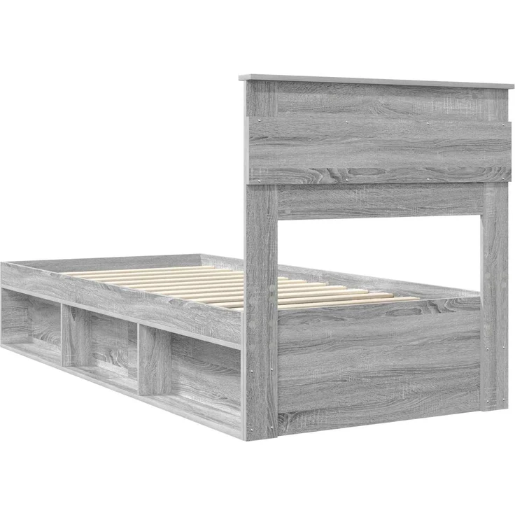 vidaXL Bettrahmen Graues Sonoma 90 x 190 cm Massives Kiefernholz 3409804 – Bild 8