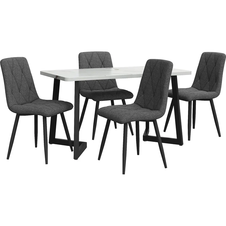 Esszimmerstuhl Set,Esstisch mit 4 Schwarz Samtstühlen, moderner Küchentisch Set, rechteckiger Tisch mit Marmoroptik – Bild 3