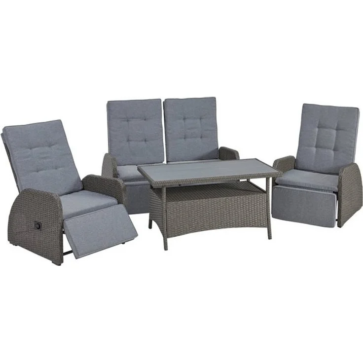 KONIFERA Gartenlounge-Set Vigo, (Set, 8-tlg, 2x Sessel, 1x 2er Sofa, 1x Tisch 120x60x60cm, inkl. Auflagen), Polyrattan, Aluminium, verstellbare Rückenlehne und Fußablage – Bild 4