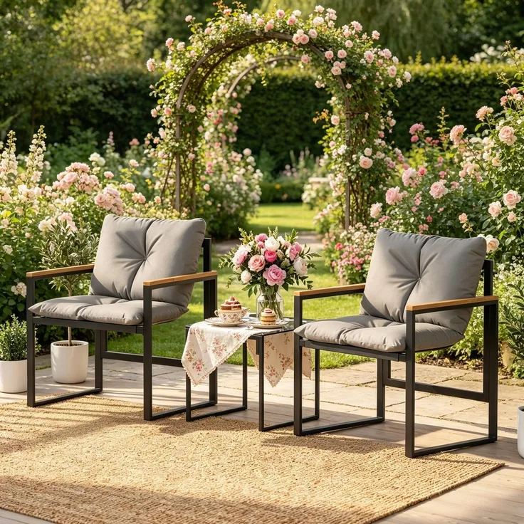 Akzentstühle und Tisch,Stilvolle 3-teilige Terrassensitze,Outdoor Lounge Chair Set,Minimalistische Outdoor Chat Möbel Set(nur mit 1Pcs Tisch,2Pcs)--Schwarz + Grau--64x62x68cm--YOUDENOVA