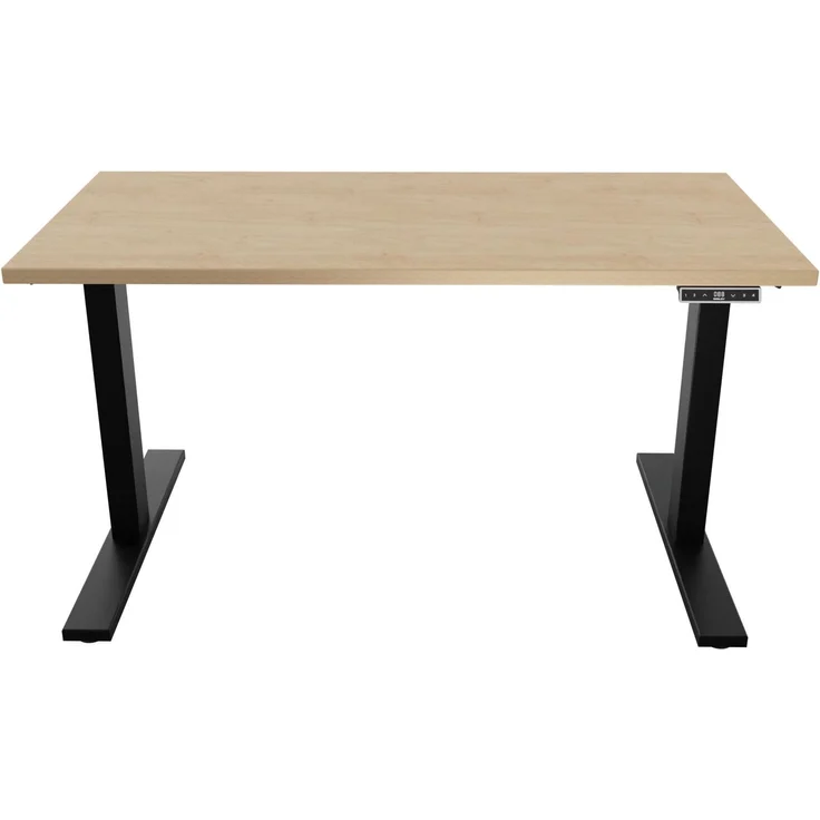 Höhenverstellbarer Schreibtisch E-WonderTech, EWT251408333014, Platte 014 ahorn, Gestell 333 schwarz, H 630-1280 x B 1400 x T 800