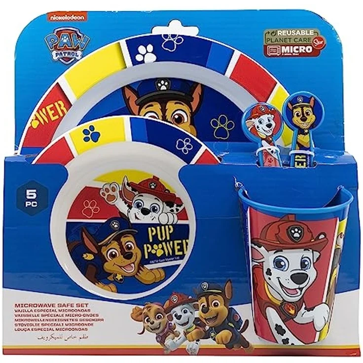 Paw Patrol Teller-Set –Mikrowellengeeignet 5-teiliges Kindergeschirr mit rutschfestem Boden – Bild 2