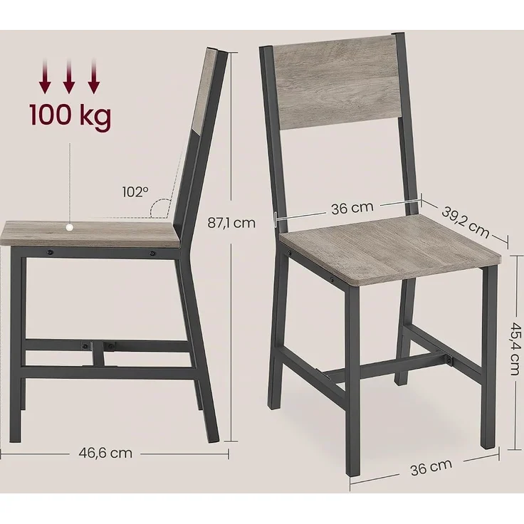 Vasagle Esszimmerstühle, Küchenstühle, 2er Set, Metallrahmen, für Esszimmer, Wohnzimmer, Küche, greige meliert-mattgrau – Bild 3