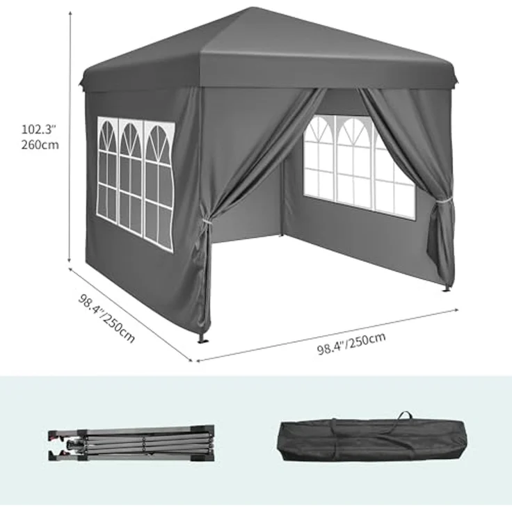 YITAHOME 2,5x2,5 wasserdichte Pavillon Faltpavillon mit Seitenteilen, Höhenverstellbar Faltbarer Pop up Pavillon Perfekt für Outdoor Partys, Camping, Märkte und Festivals, Dunkelgrau – Bild 6
