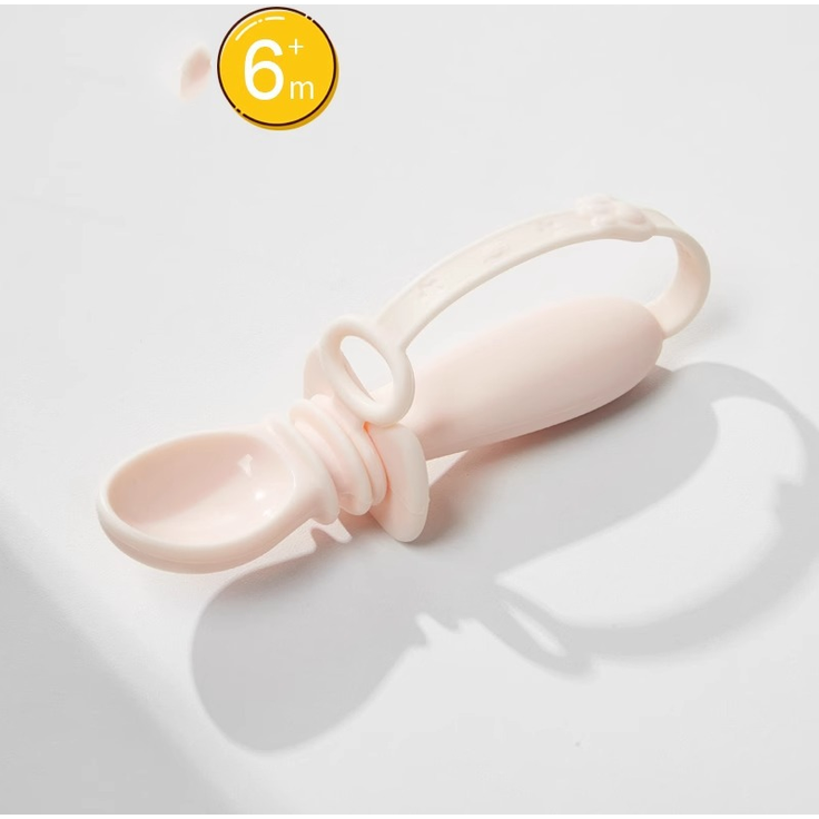 ABC Rosa Babylöffel aus Vollsilikon, weicher Babylöffel mit Aufbewahrungsbox, Baby-Essgeschirr zum Selbstfüttern, Gabel- und Löffel-Kombination