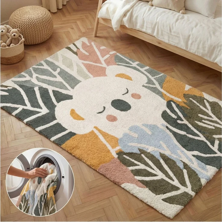 Hanse Home Kinderteppich Tabea - Pflegeleichter Teppich Junge Mädchen, rutschfest & Waschbarer Formteppich Koala, Kinderzimmer Weicher Spielteppich, Spielunterlage - Creme Multifarben, 140x200 cm – Bild 1