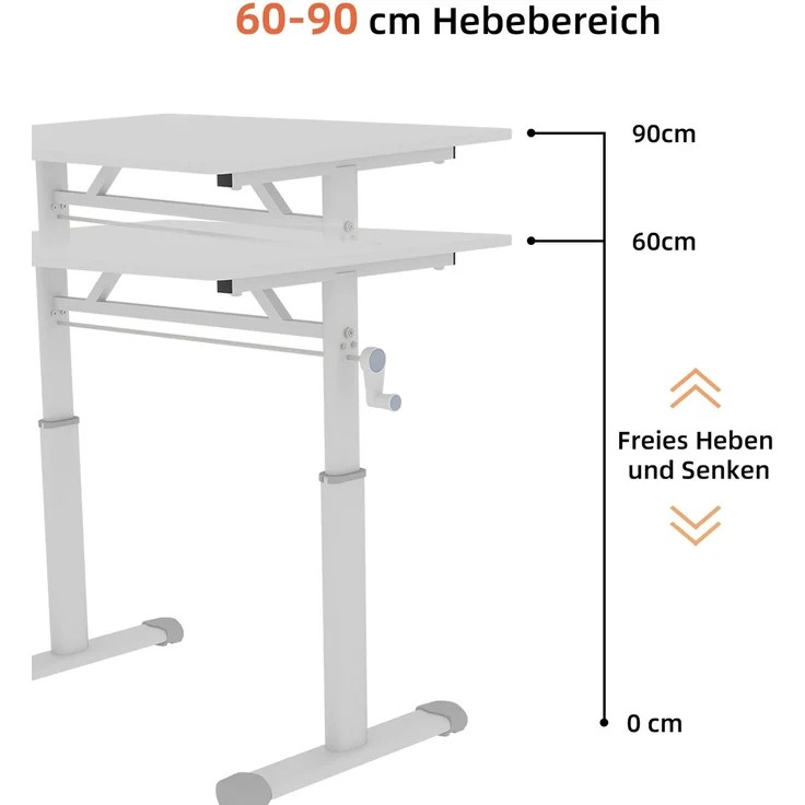 Schreibtisch, höhenverstellbar per Handkurbel, Metall, Weiß – Bild 6