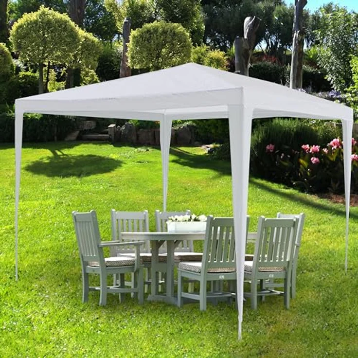 CEPEWA Partyzelt Pavillon 3x2,6x3m weiß, PE Plane 90g/m² mit 4 Seilen und 8 Heringen – Bild 3