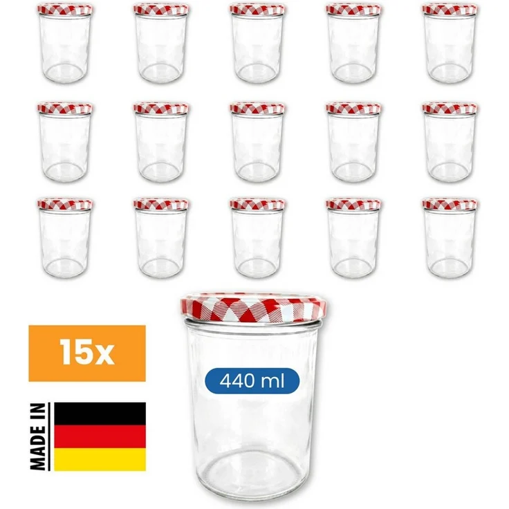 EUROHOME Marmeladenglas EUROHOME® Einmachglas 440 ml, Glas, (15-tlg, Einmachglas 15er Set), Einmachgläser mit Deckel - Schraubgläser – Bild 1