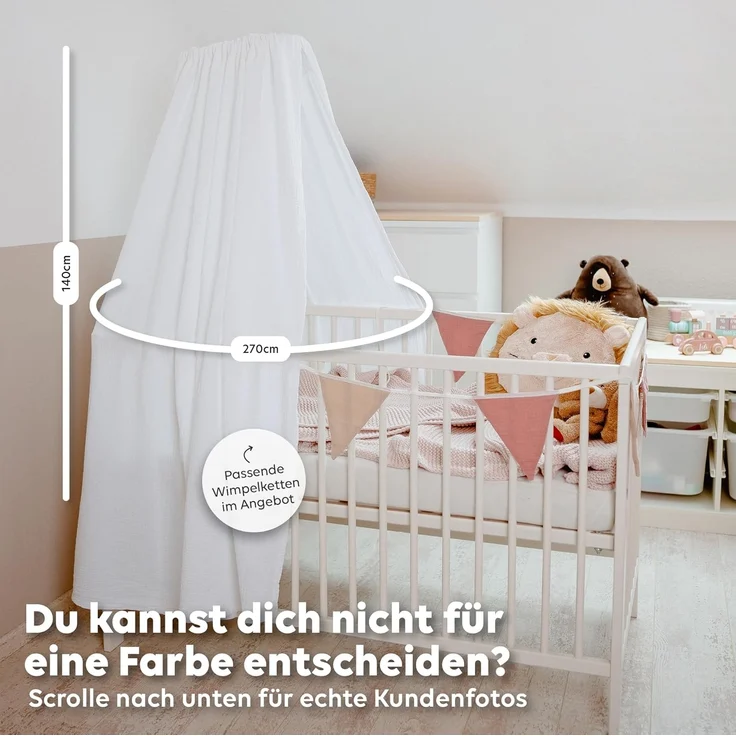 lilimaus Betthimmel Handgefertigter Musselin Betthimmel aus 100% Baumwolle für Babybett, Stoffhimmel für Babybett-Deko im Kinderzimmer und Spielzimmer – Bild 5