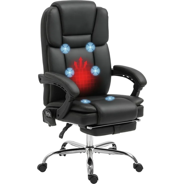 MELAYR, Verstellbarer Bürostuhl mit 6 Massagepunkten, Wärmefunktion, Fußstütze, Kunstleder, Schwarz, 66 x 67 x 126 cm – Bild 1
