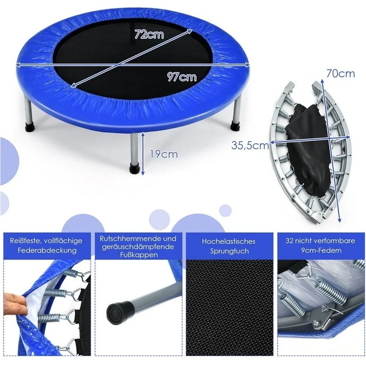 COSTWAY Ø 97cm Mini Trampolin, Fitness Trampolin faltbar, Kindertrampolin bis 150kg belastbar, Gartentrampolin, Indoor- und Outdoortrampolin für Kinder und Erwachsene – Bild 3