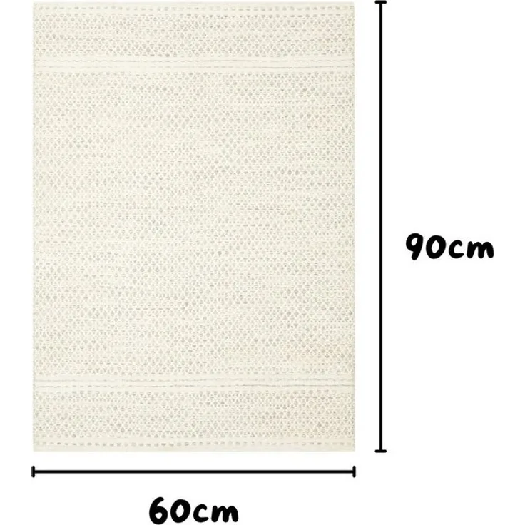 Wohnando Teppich MY-RUG Teppich Nordic Wool,90x60,Natur-Weiß aus Wolle&Baumwolle, rechteckig, Höhe: 0 mm, handgewebt, Natürliches Material, Boho-Stil, wendbar