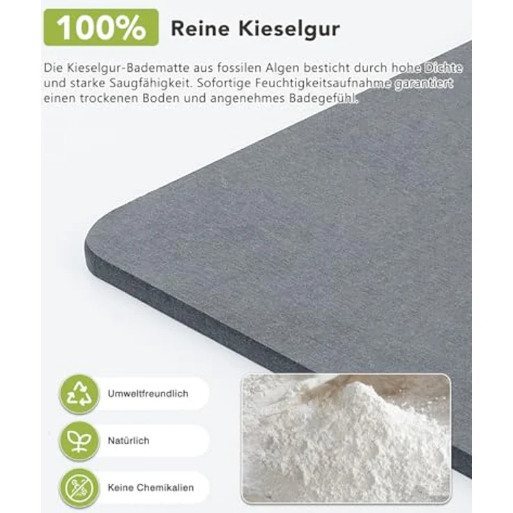 Ribelli Kieselgur Badematte rutschfest 60 x 39 cm, Duschvorleger Badvorleger Schnelltrocknend, 100% Natürlich Stein Bodenmatte, Bad Matte Super Saugfähig Badezimmermatte – Bild 5