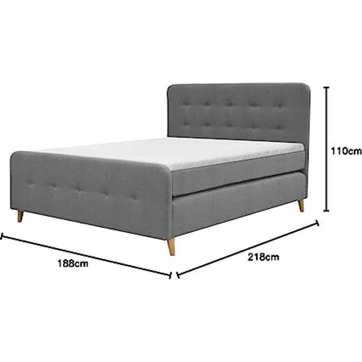 Selsey JUKOMA - Boxspringbett/Doppelbett mit Holzbeinen, Bonellfederkernmatratze und Topper (Aschgrau, 180 x 200 cm) – Bild 3