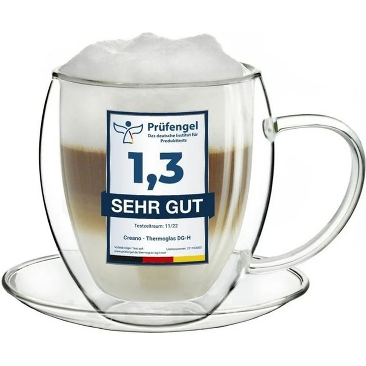 Creano Teeglas Thermo Tasse mit Untersetzer “bauchig” 400ml, einzel, Borosilikatglas, 1 Tasse mit Untertasse – Bild 4