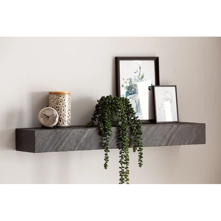 Wandregal 90x10x20 cm Mango Massivholz / Steinoptik Hängeregal Modern, Design Schweberegal Rechteckig, Regal Hängend Wohnzimmer Anthrazit – Bild 5