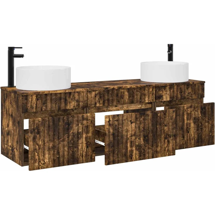 vidaXL Badezimmerschrank-Set 3 stk. Geräucherte Eiche 3405782 – Bild 3