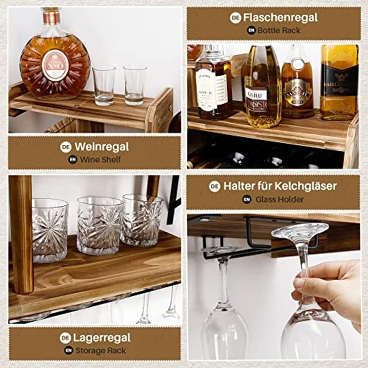 Yorbay Weinregal aus Holz für Hausbar, Wandbar mit Korkhalter, Flugzeug-förmig, Holzregal für Weingläser, Whiskygläser, Wandmontage Wand Flaschenhalter Vintage Stil – Bild 4