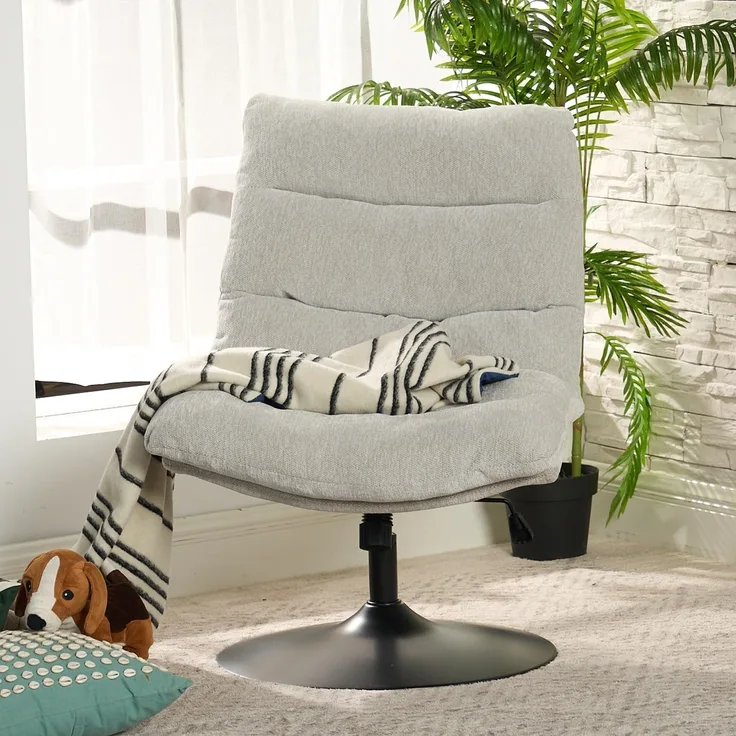 MEUBLE Cosy Sessel Lehnstühle Lounge mit höhenverstellbar Wippfunktion Relaxsessel 360° Drehbar Polsterstuhl für Wohnzimmer, Chenille-Stoff, Grau