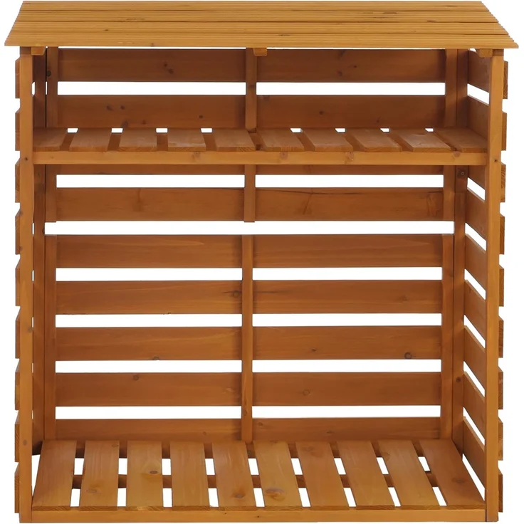 Brennholzlager HWC-Q16, Kamin-/Feuerholzregal Holzlager Holzunterstand, Ablage Holz Tanne FSC® 121x122x61cm ~ natur – Bild 8