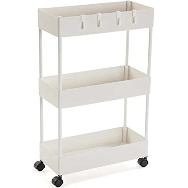 Versa Skuvoy Badezimmer-Hilfsmöbel, Aufbewahrungswagen oder -Karren, mit 3 Einlegeböden und Laufrollen, Maßnahmen (H x L x B) 63,5 x 18 x 40 cm, ABS und Kunststoff, Farbe: Weiß – Bild 2